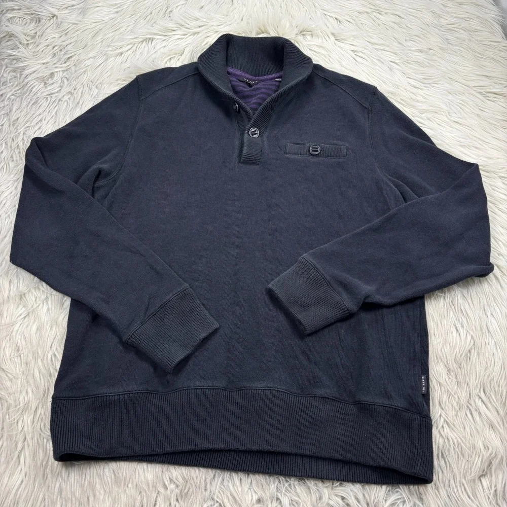 Ted Baker Men's XL (5) Black Shawl Collar Pullover Sweater Preppy Old Money